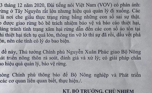 Thủ tướng chỉ đạo kiểm tra, xử lý vấn đề VOV nêu về phá rừng ở Tây Nguyên